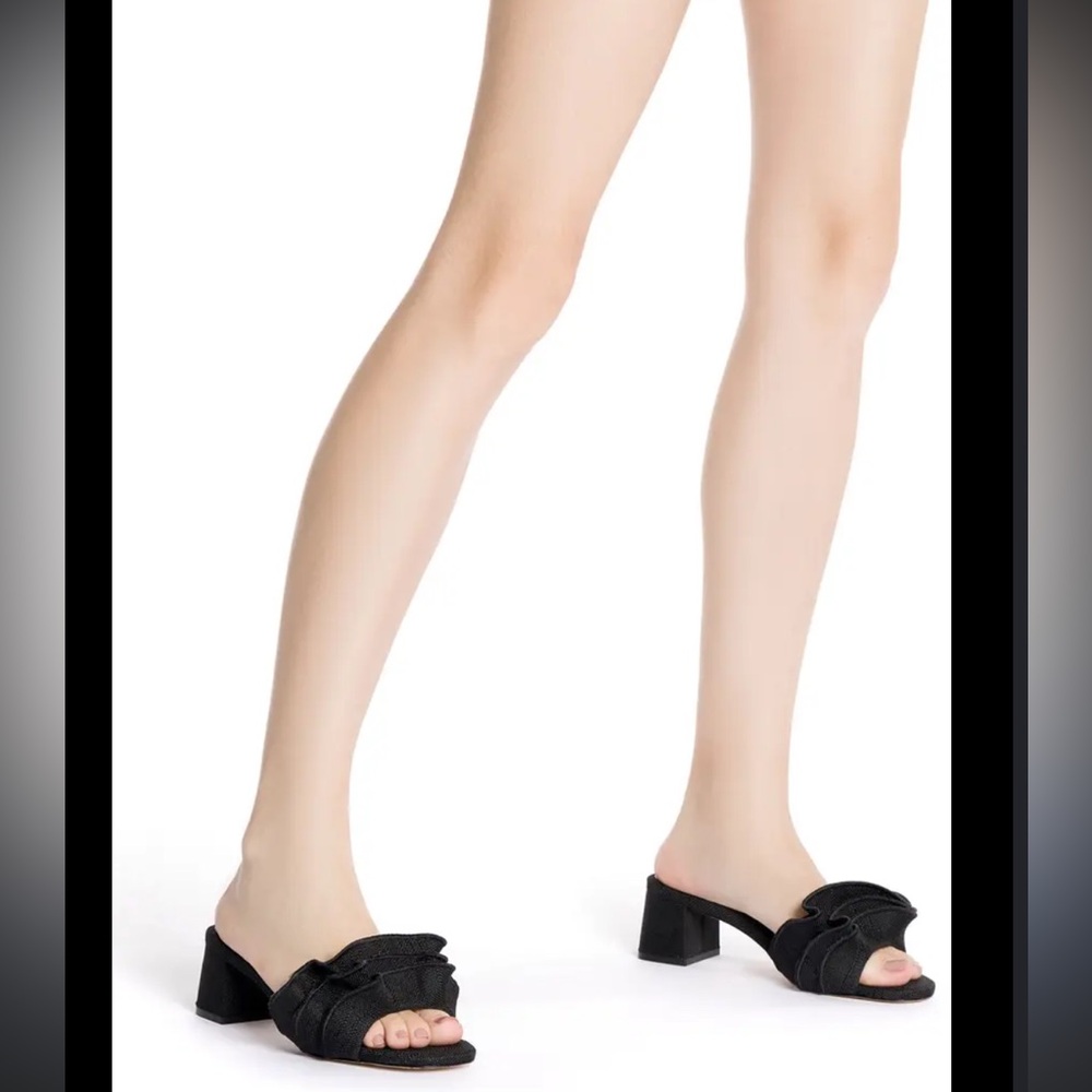 Larroude Brigitte Ruffle Raffia Block Heel Sandals (9.5) - Picture 13 of 13